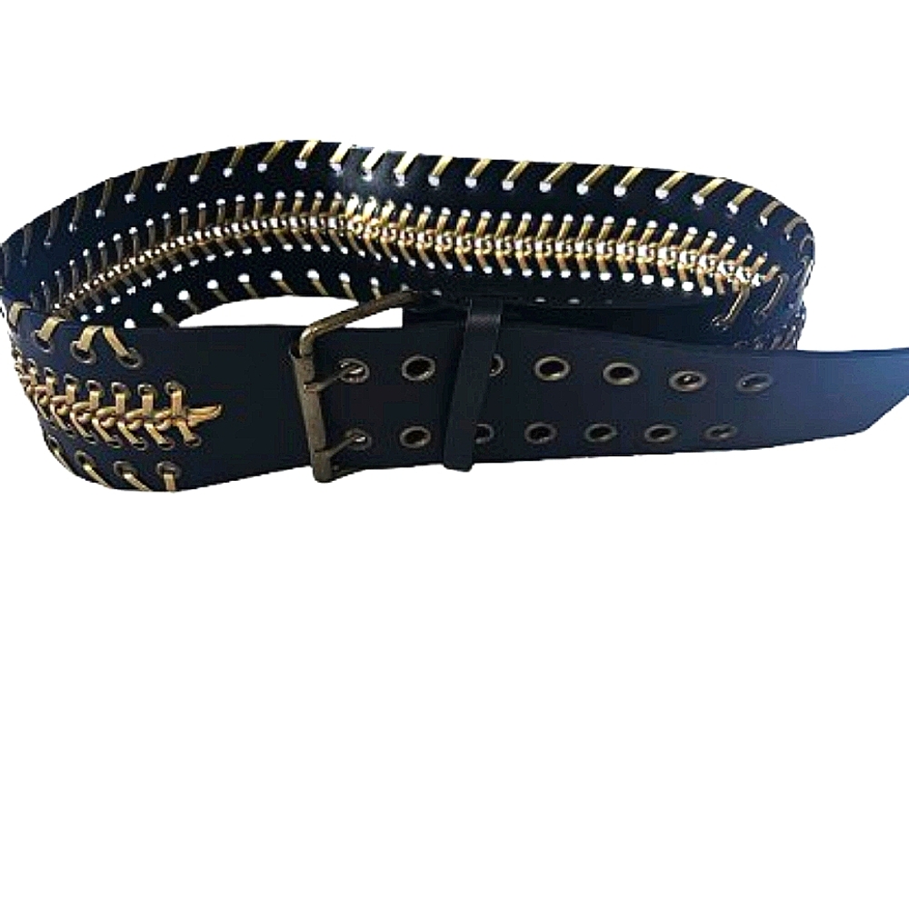 Black and Gold Eyelet Chain Belt